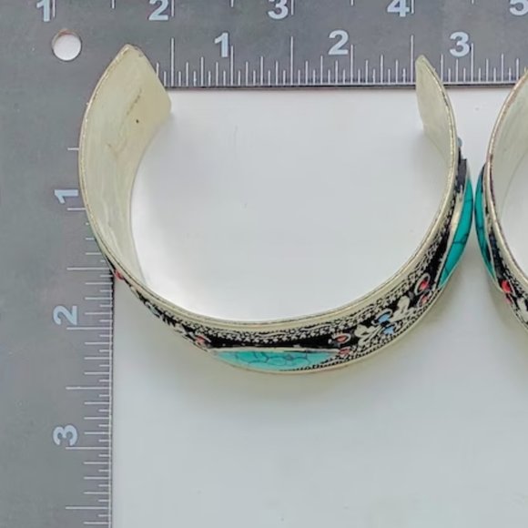 Single Kuchi Tribal Cuff Bracelet: Red Stone Boho Jewelry - Picture 5 of 9